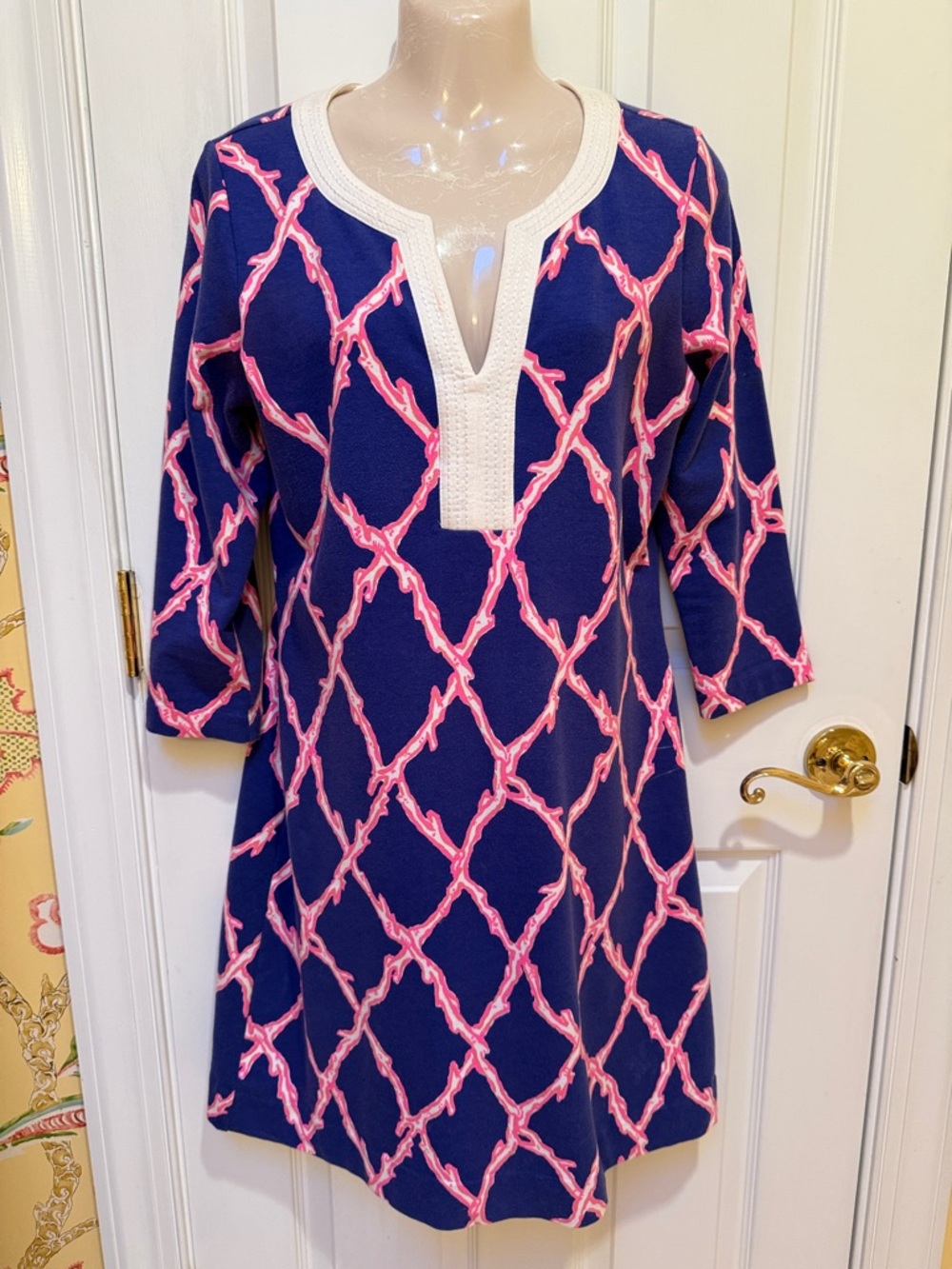 Lilly Pulitzer Navy & Pink Patterned Tunic Dress 3/4 sleeve